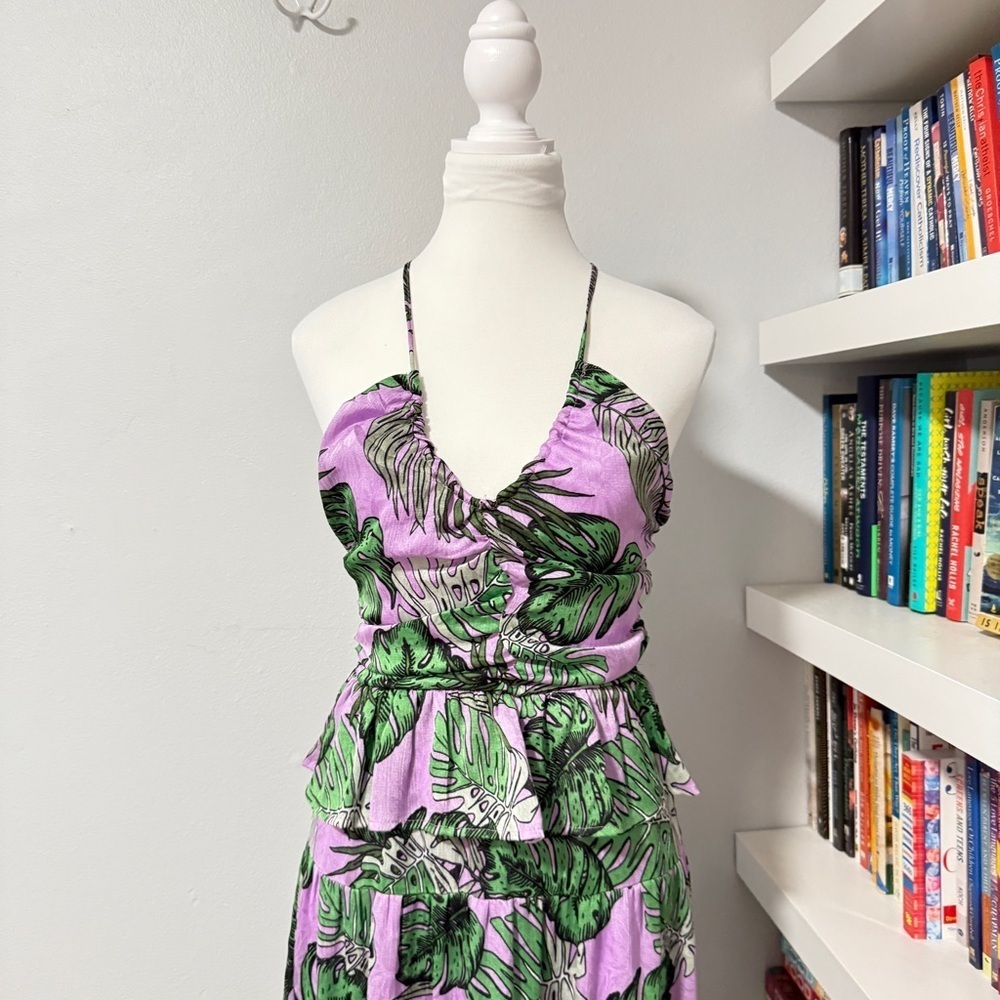 NSR Palm Print Ruffle Tiered Midi Dress NWT In Tropical Print S - Picture 3 of 11